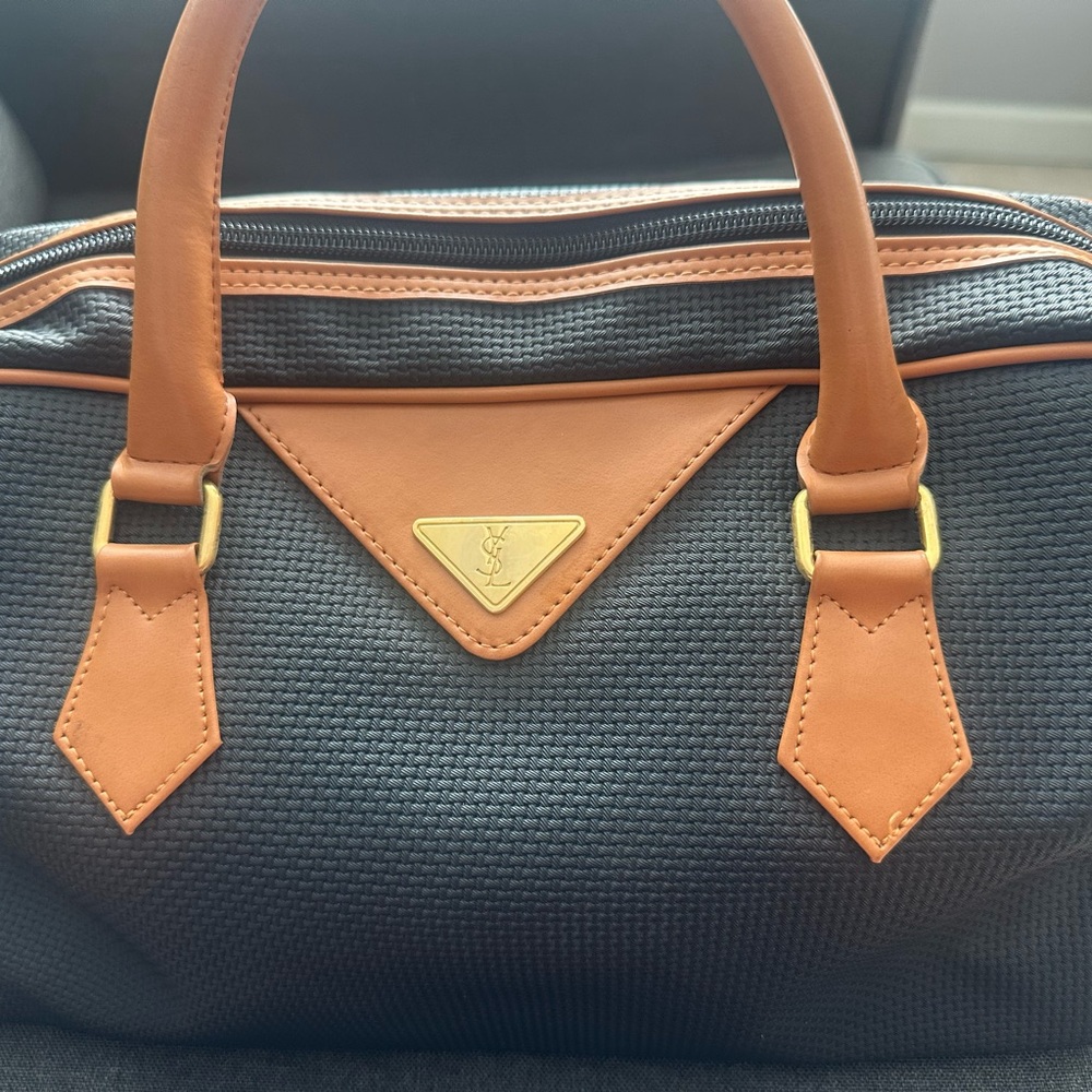 “Preloved” YSL Yves Saint Laurent Black & Brown Textured Boston Bag